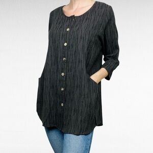Soft Surroundings Ellis Tunic Shirt Jacket Medium Black Pockets Lagonlook Boho